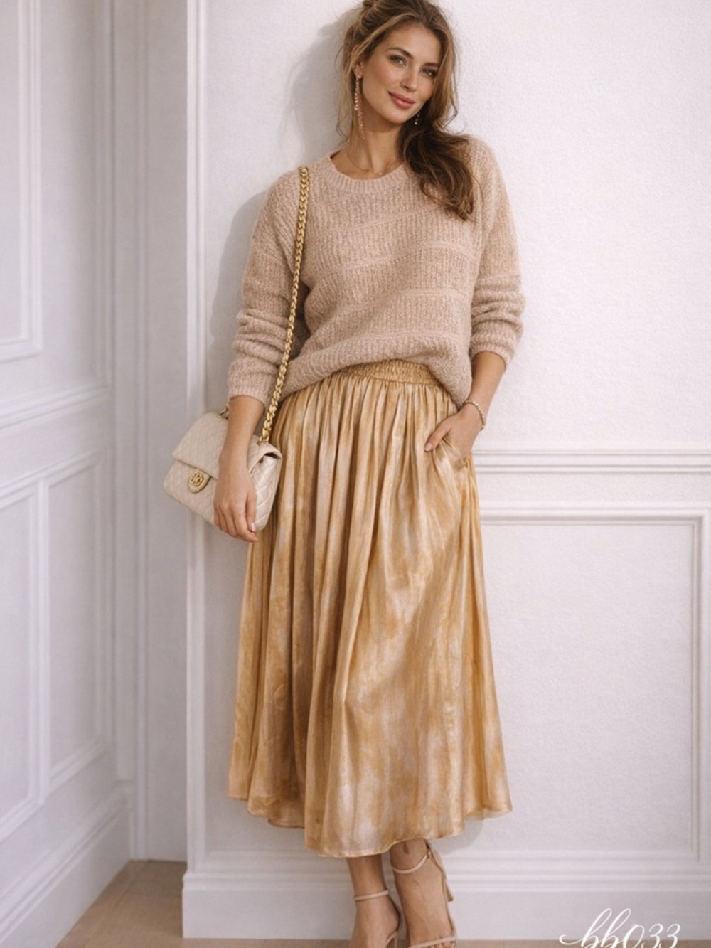Golden Ombre Pleated Skirt – OS